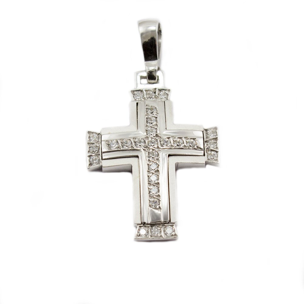 White gold cross with zircons