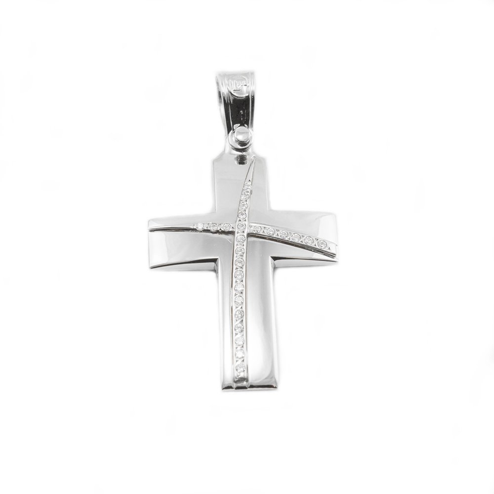 White gold cross with zircons