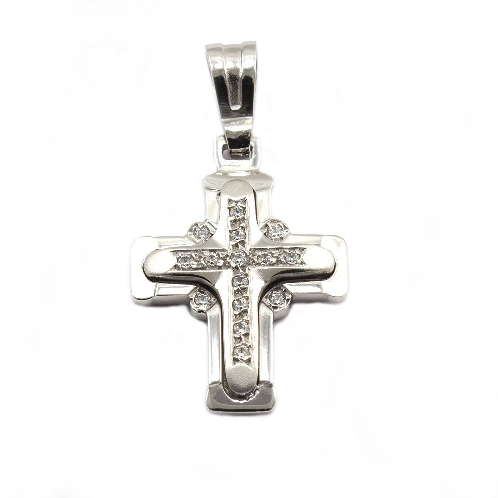 White gold cross with zircons