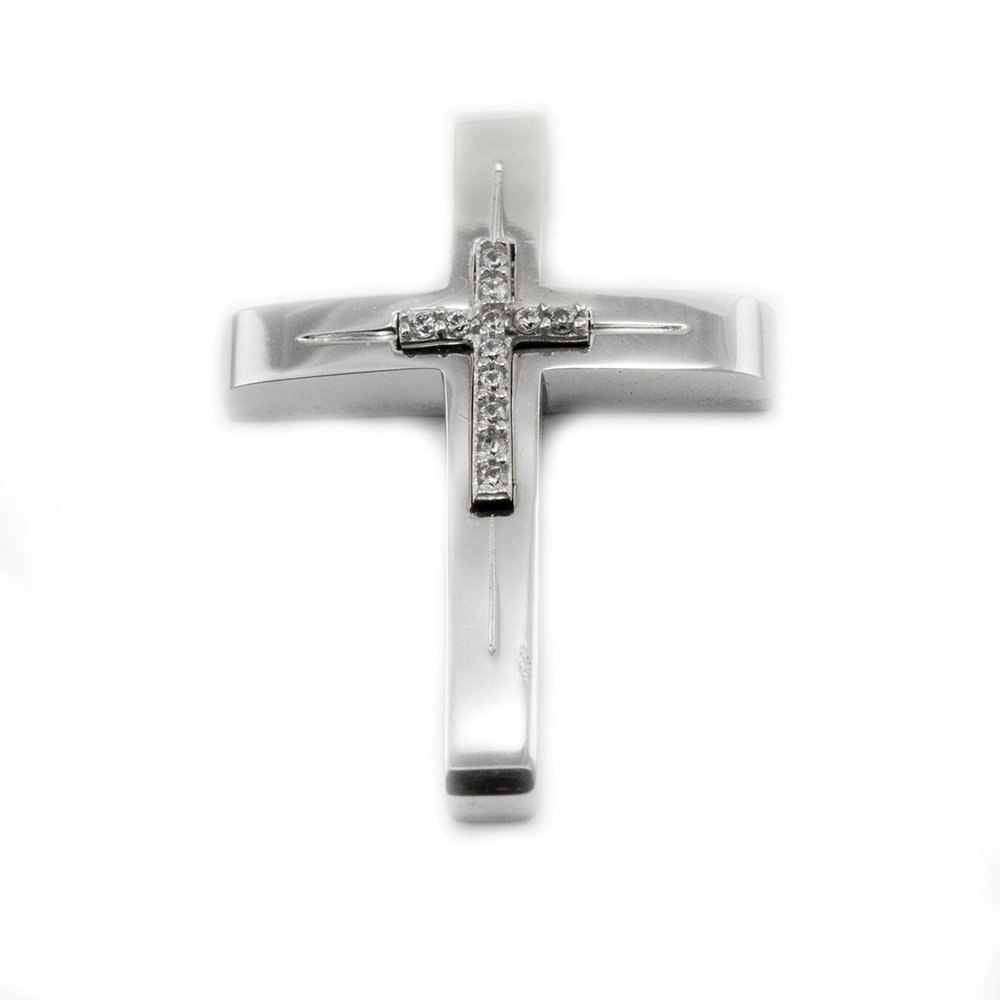 White gold cross with zircons