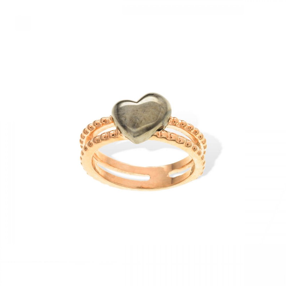 Heart Ασημένιο δαχτυλίδι με ροζ χρύσωμα, μαύρο πλατίνωμα και μοτίφ καρδιά
