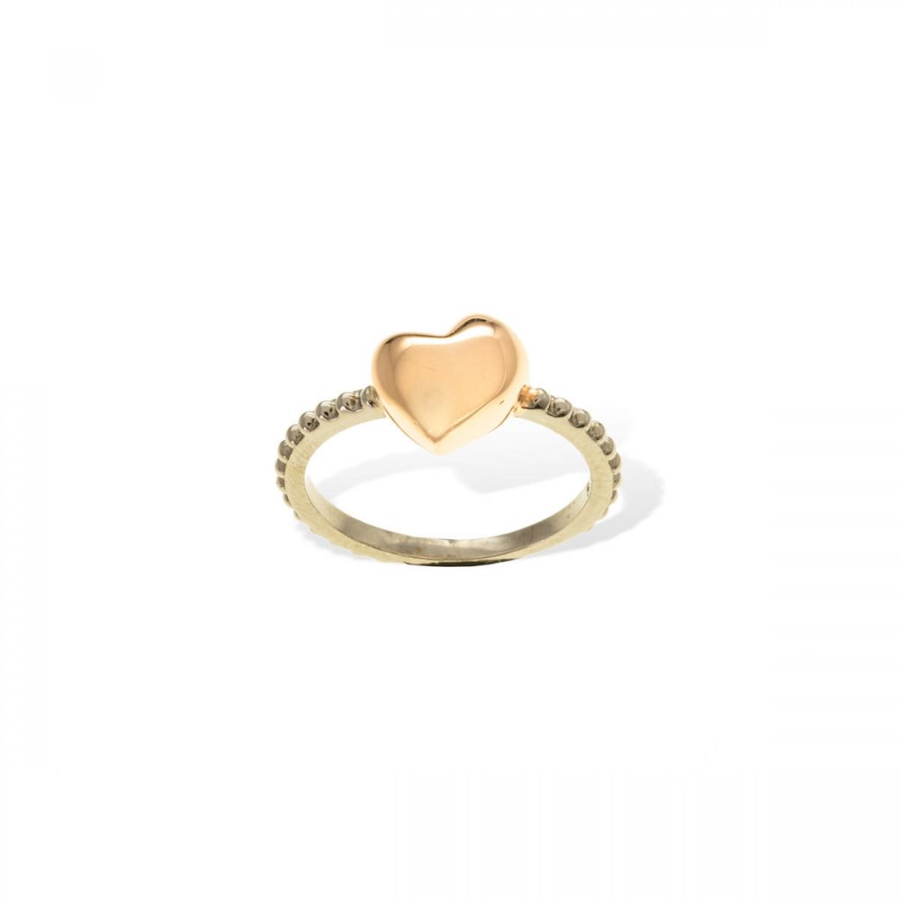 Heart Silver ring with black platinum, rose gold and heart motif