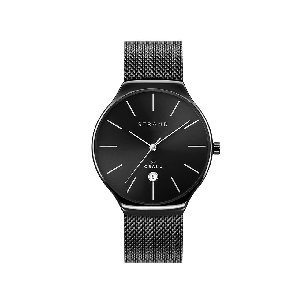 Strand by Obaku watch with black bracelet and date S701GDBBMB