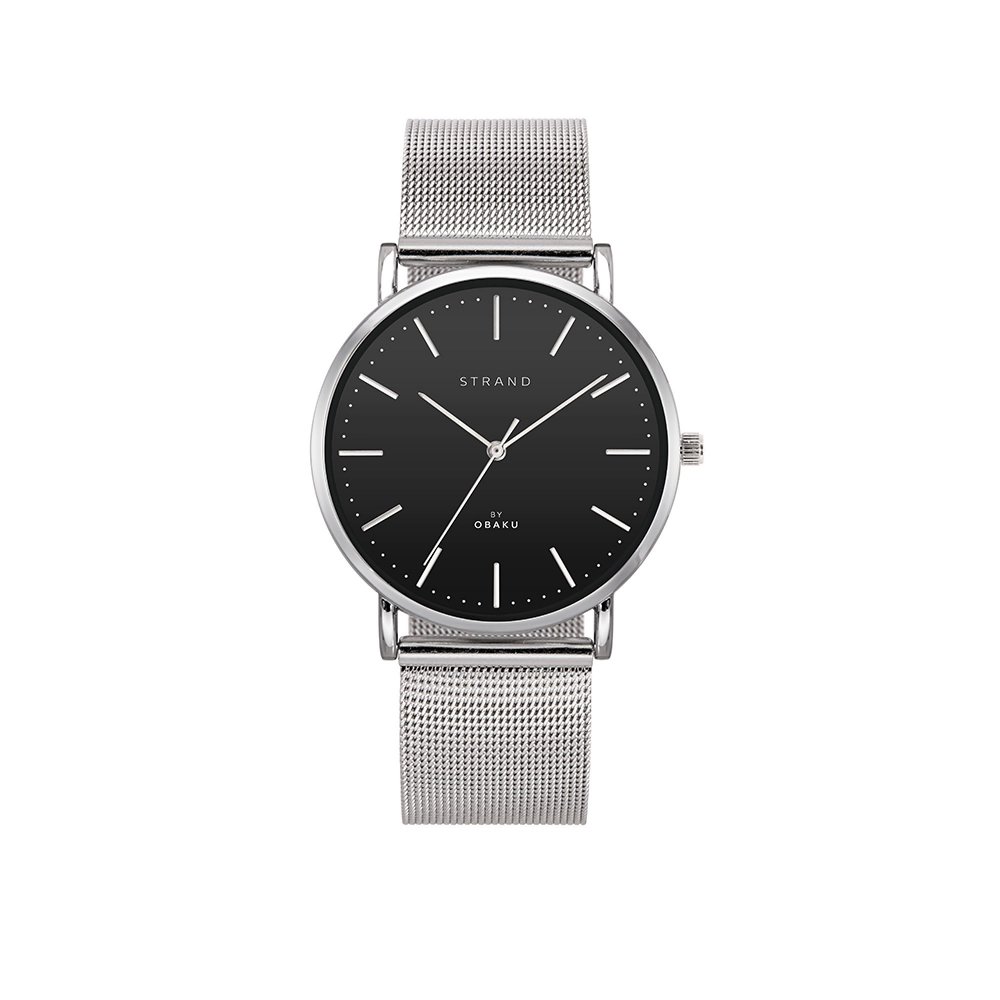 Strand by Obaku watch with silver bracelet and black dial S702GXCBMC