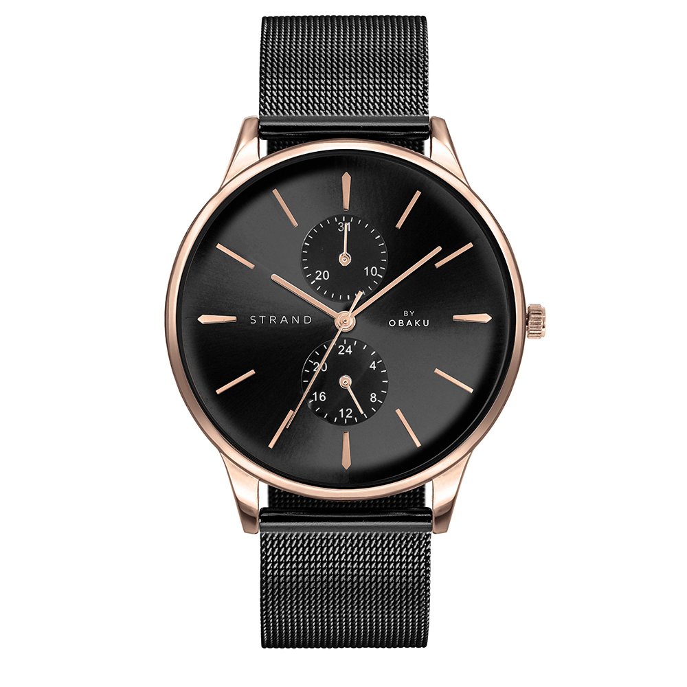 Strand by Obaku watch with black bracelet and date S703GMVBMB