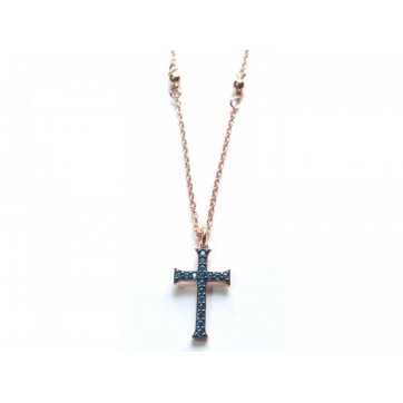 Dogma Silver cross necklace with sea zircon