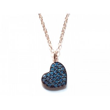 Heart Silver necklace, heart motif and sea zircon