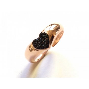 Heart Silver ring, heart motif and black zircons