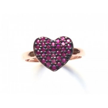 Heart Silver ring, heart motif and red zircons