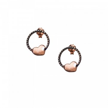 Heart Silver earrings with black platinum & rose gold and heart motif