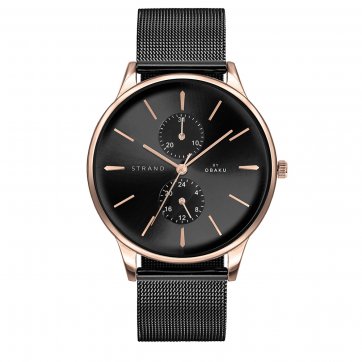 Strand Strand by Obaku watch with black bracelet and date S703GMVBMB