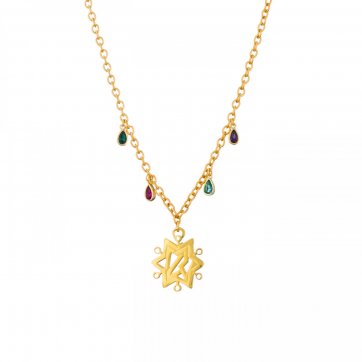 Save The Year 21 "22" Star Necklace, Gold Plated, Gold Plated Teardrop Chain With Multicolored Zirconia